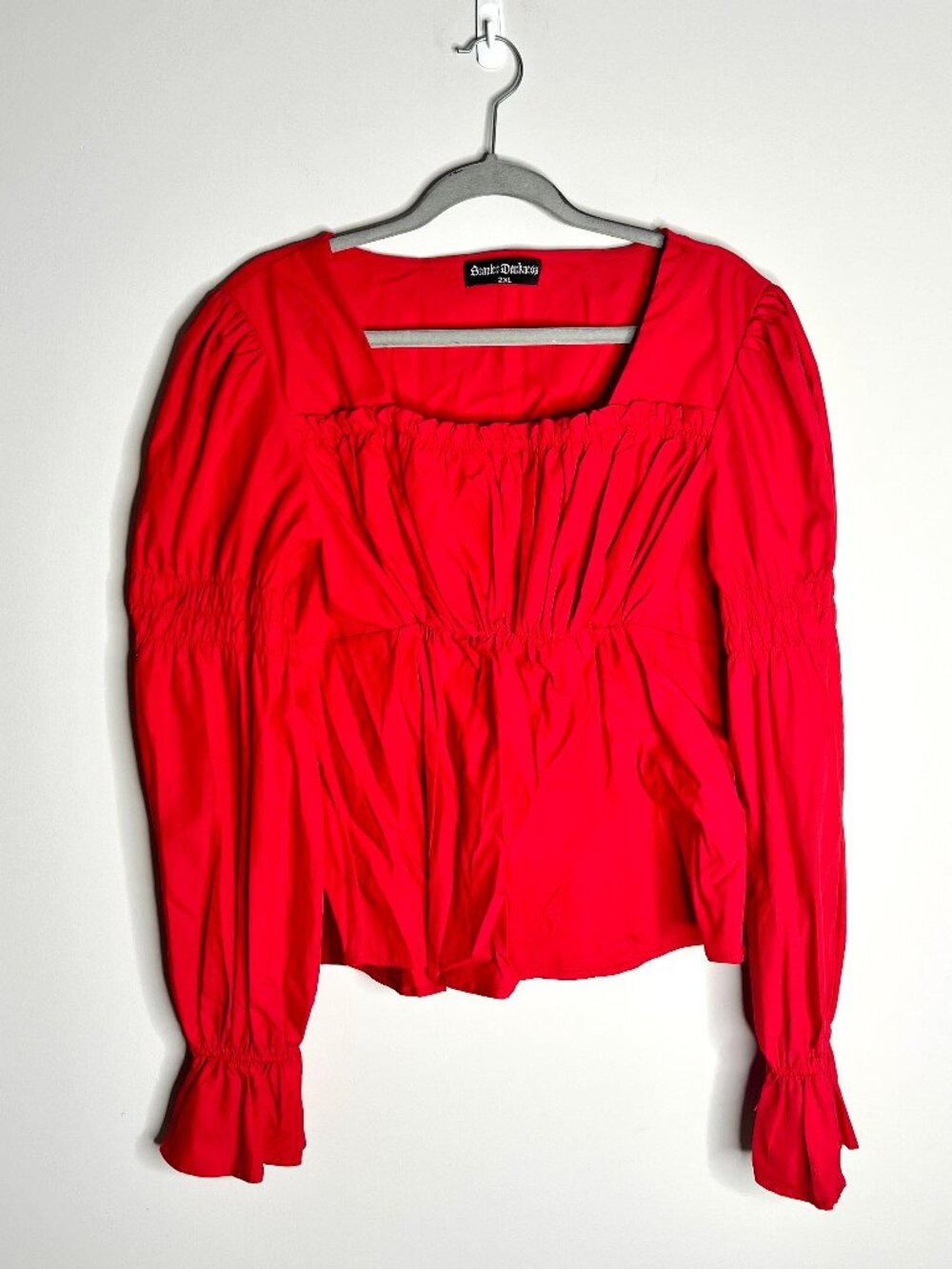 Scarlett Darkness Bright Red Milkmaid Vamp Ren Fair Pirate Boho Top Sz 2XL